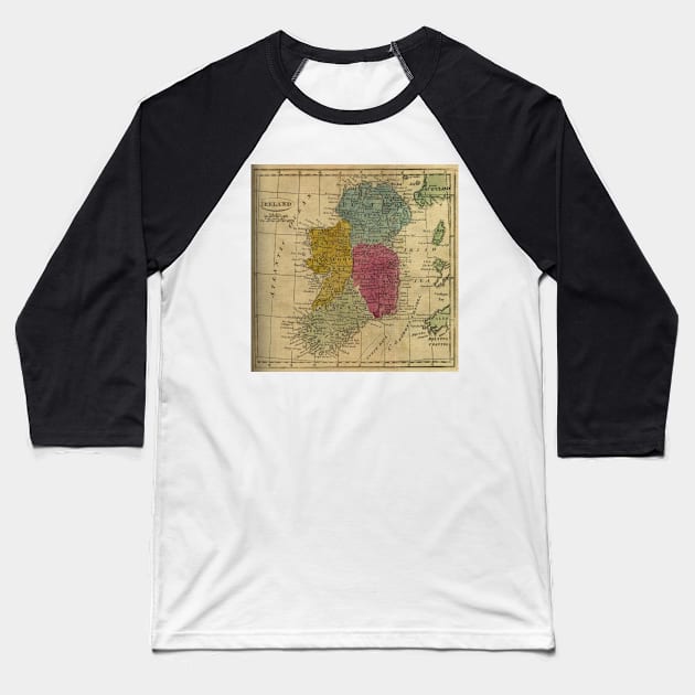 Vintage Map of Ireland (1808) Baseball T-Shirt by Bravuramedia